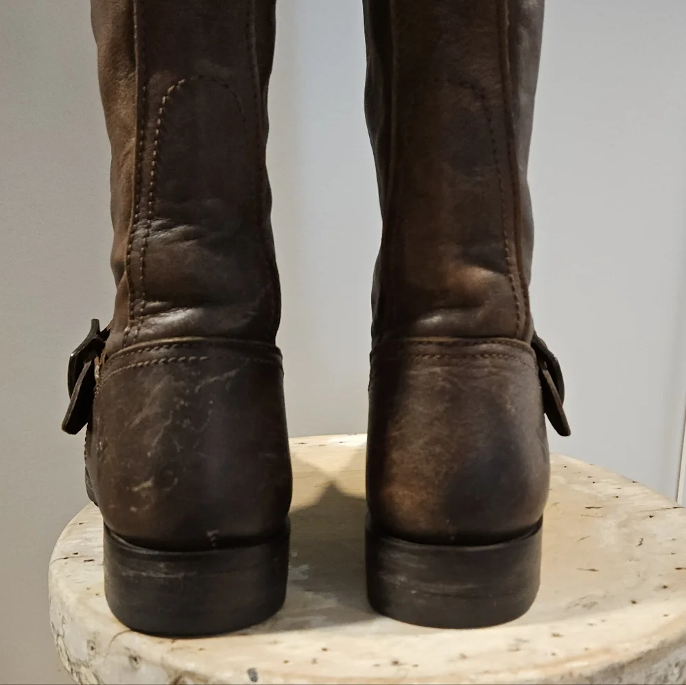 Frye Veronica Slouch Brown Leather Engineer Boots 8 - Picture 7 of 10